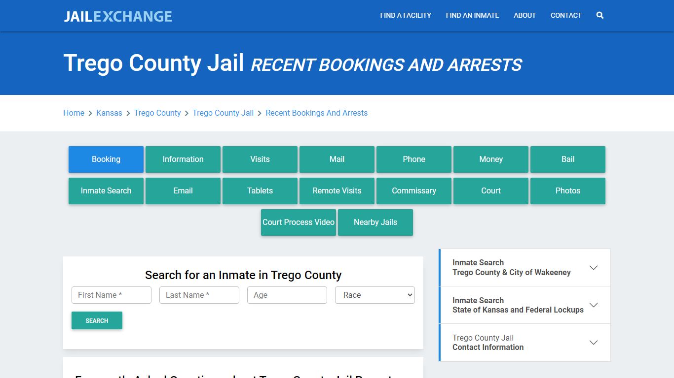 Trego County Jail Recent Bookings And Arrests - Jail Exchange